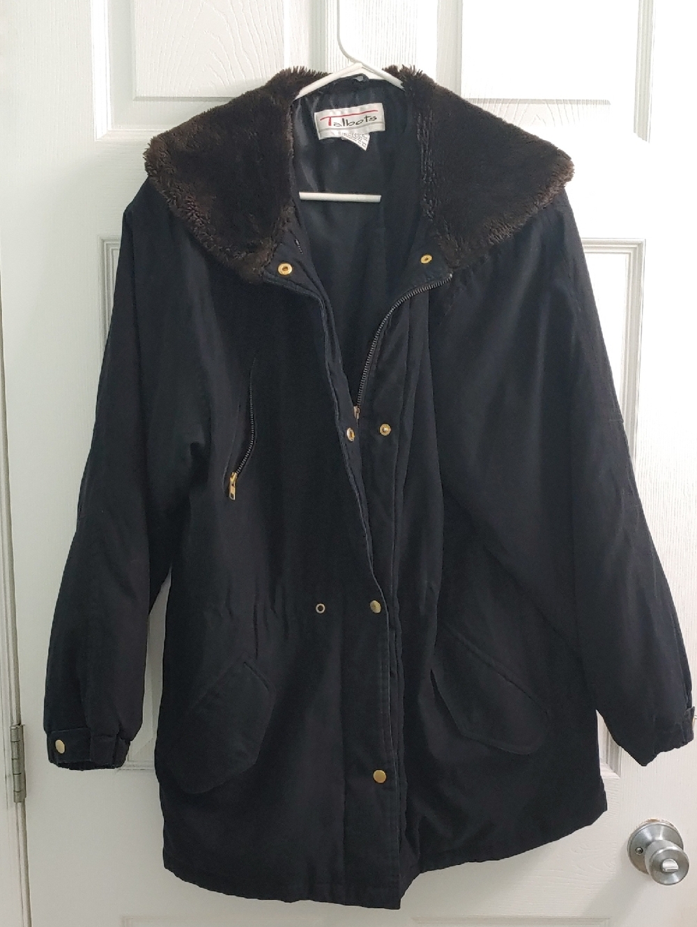 Vintage Talbots Black Coat with Faux-Fur Collar Women's Size M